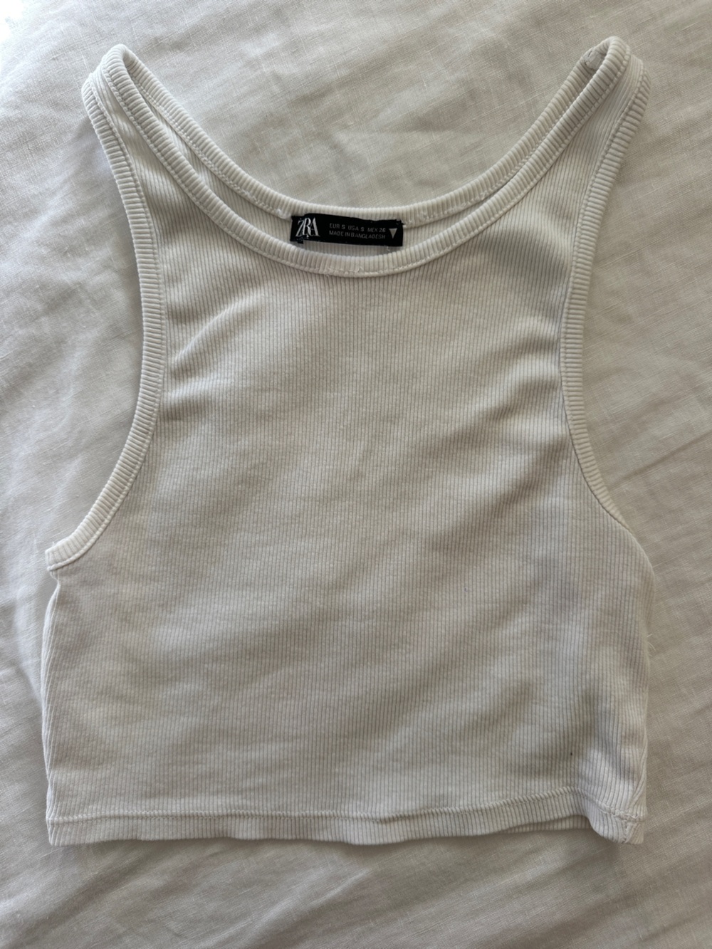 Zara White Ribbed Scoop-Neck Cropped Tank
